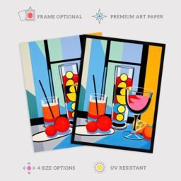 "Wee Blue Coo Wall Art Print Cocktail Party Vibrant Geometric Graphic Design Kitchen Painting Poster - Size: W18"" x H24""" - thumbnail 2