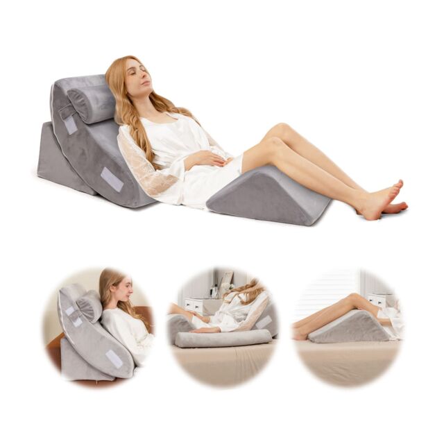 Costway 4pcs Bed Wedge Pillow Set Adjustable Bed Wedge Memory Foam Pillow Washable Cover in Grey - image 1