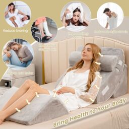 Costway 4pcs Bed Wedge Pillow Set Adjustable Bed Wedge Memory Foam Pillow Washable Cover in Grey - thumbnail 4
