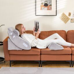 Costway 4pcs Bed Wedge Pillow Set Adjustable Bed Wedge Memory Foam Pillow Washable Cover in Grey - thumbnail 3