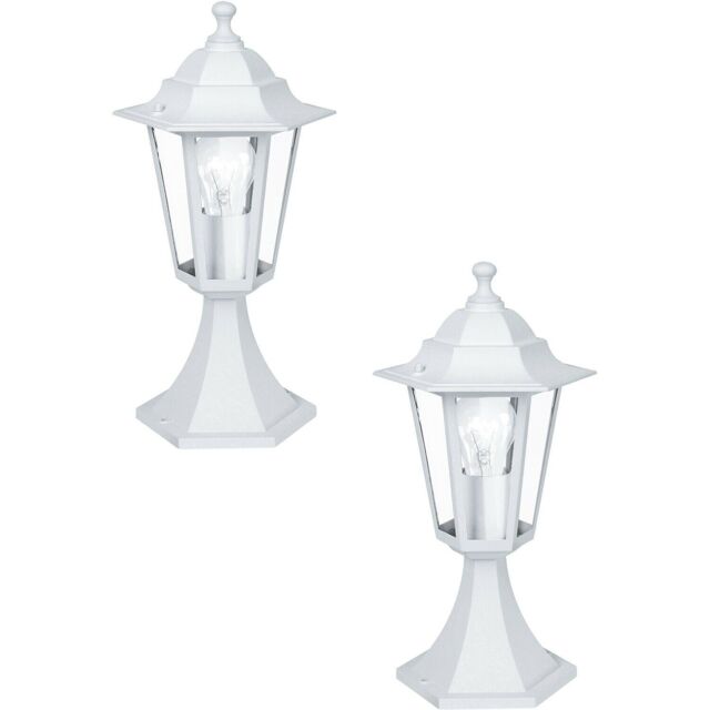 Loops 2 PACK IP44 Outdoor Pedestal Light White Aluminium Lantern 60W E27 Porch Lamp - image 1