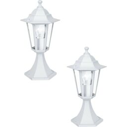 Loops 2 PACK IP44 Outdoor Pedestal Light White Aluminium Lantern 60W E27 Porch Lamp
