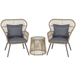 OUTSUNNY 3 Pieces Outdoor Patio Set 2 Chairs 1 Coffee Table Garden Balcony Deck in Brown - thumbnail 2