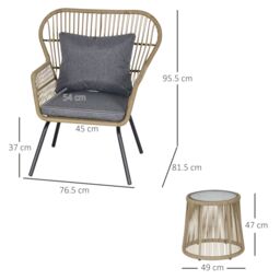OUTSUNNY 3 Pieces Outdoor Patio Set 2 Chairs 1 Coffee Table Garden Balcony Deck in Brown - thumbnail 3