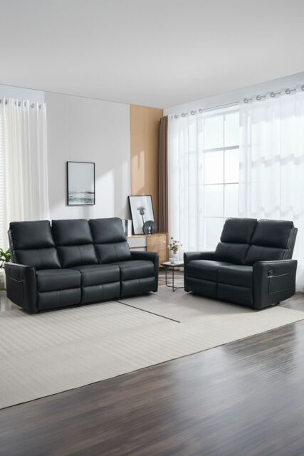 More4Homes Madrid 2+3 Seater Manual Air Leather Recliner Sofa Set in Black - image 1
