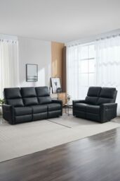 More4Homes Madrid 2+3 Seater Manual Air Leather Recliner Sofa Set in Black - thumbnail 1