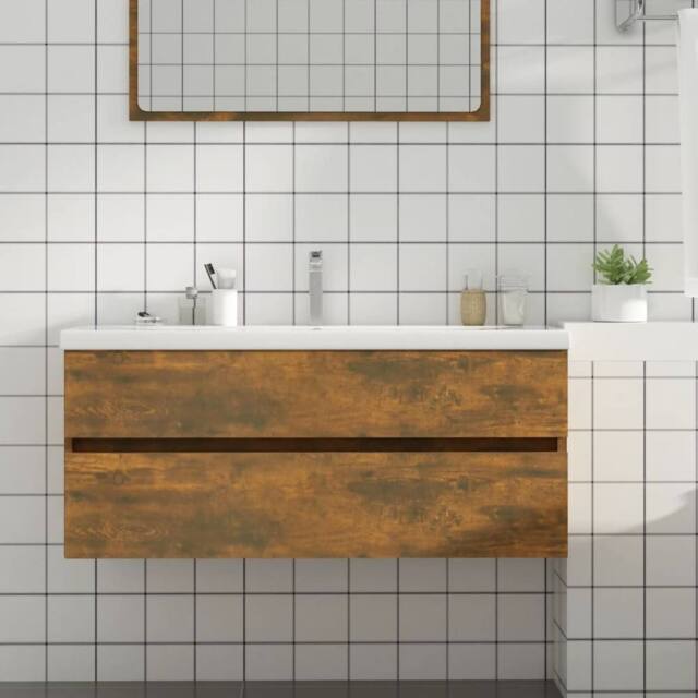 Berkfield Home Sink Cabinet Smoked Oak 100x38.5x45 cm Engineered Wood in Brown - image 1
