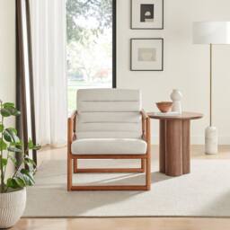FurnitureboxUK Cassia Beige Fabric Mid Century Modern Accent Chair - thumbnail 2