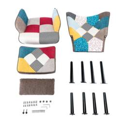 HomeMiYN Brown Patchwork Mid-Century Single-Seater Sofa with Footstool Cushion - thumbnail 9
