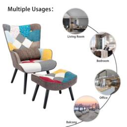 HomeMiYN Brown Patchwork Mid-Century Single-Seater Sofa with Footstool Cushion - thumbnail 8