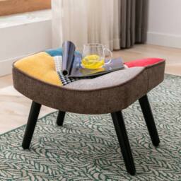 HomeMiYN Brown Patchwork Mid-Century Single-Seater Sofa with Footstool Cushion - thumbnail 4