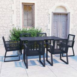 Berkfield Home 7 Piece Outdoor Dining Set PVC Rattan Black - thumbnail 1