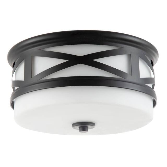 Happy Homewares Vintage & Classic Bathroom Flush Ceiling Light with Strap Design in Black - image 1