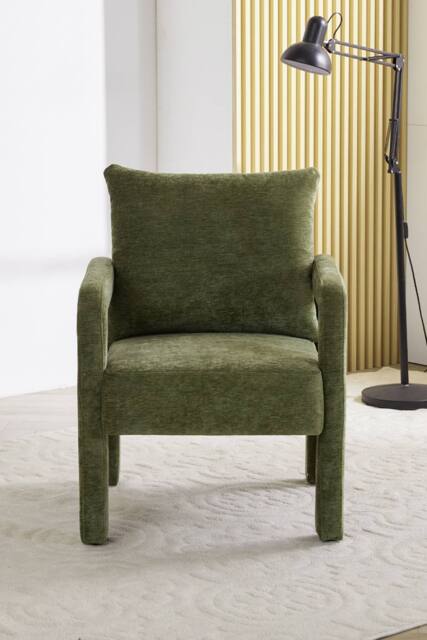 Living and Home Chenille Upholstered Accent Chair with Lumbar Pillow in Green - image 1