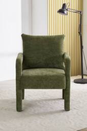 Living and Home Chenille Upholstered Accent Chair with Lumbar Pillow in Green - thumbnail 1
