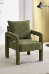 Living and Home Chenille Upholstered Accent Chair with Lumbar Pillow in Green - thumbnail 3