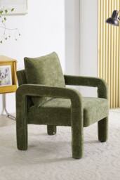 Living and Home Chenille Upholstered Accent Chair with Lumbar Pillow in Green - thumbnail 4