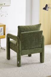 Living and Home Chenille Upholstered Accent Chair with Lumbar Pillow in Green - thumbnail 2