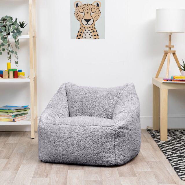 icon Kids Natalia Teddy Berber Fleece Childrens Bean Bag Armchair in Light Grey - image 1