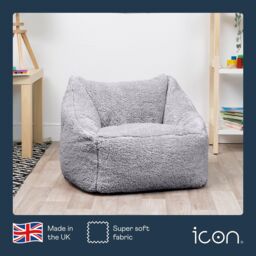 icon Kids Natalia Teddy Berber Fleece Childrens Bean Bag Armchair in Light Grey - thumbnail 5