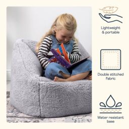 icon Kids Natalia Teddy Berber Fleece Childrens Bean Bag Armchair in Light Grey - thumbnail 4