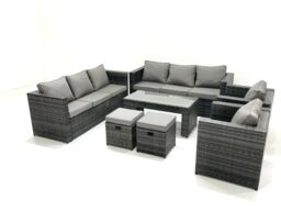 Fimous Rattan Garden Furniture Sofa Set with Coffee table Armchair 2 Small Footstools Dark Grey Mixed - thumbnail 1
