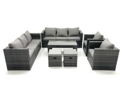Fimous Rattan Garden Furniture Sofa Set with Coffee table Armchair 2 Small Footstools Dark Grey Mixed - thumbnail 2