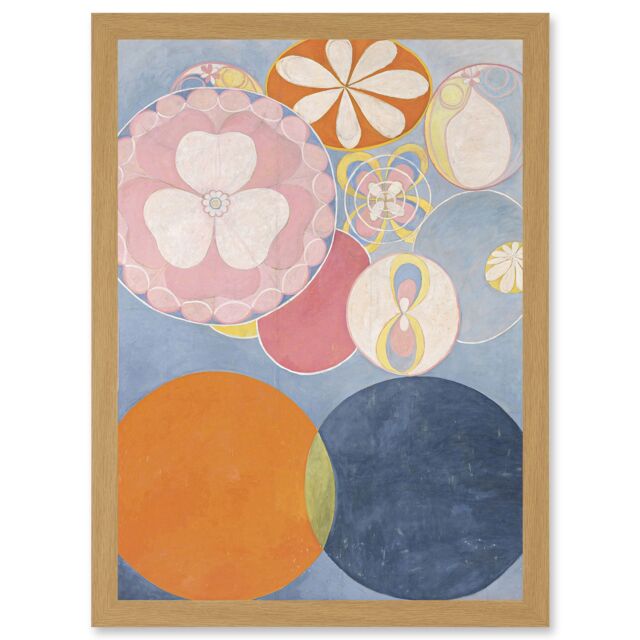 Artery8 Hilma Af Klint Group IV No 2 Ten Largest Youth Abstract Artwork Framed Wall Art Print A4 in Light Oak - image 1