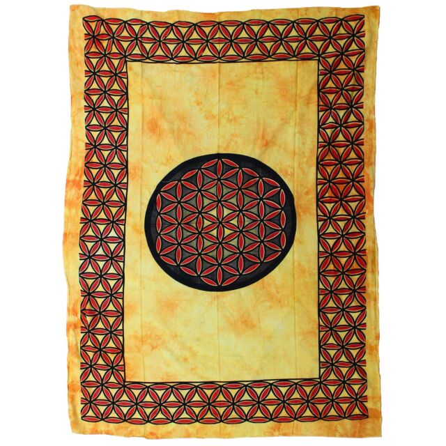 KDMD Single Cotton Bedspread + Wall Hanging - Flower of Life - Orange