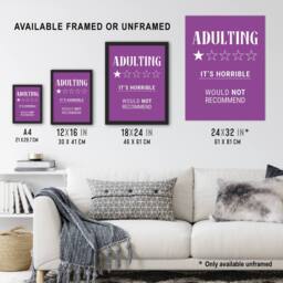 "Artery8 Adulting Funny Review Would Not Recommend Wall Art Print in Purple - Size: W12"" x H16""" - thumbnail 3