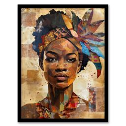 "Artery8 African Woman in Traditional Headdress Portrait Framed Art Print in Brown - Size: W12"" x H16""" - thumbnail 1
