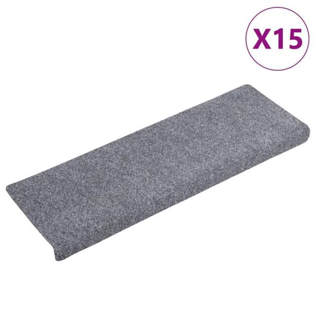 Berkfield Home Stair Mats 15 pcs Needle Punch 65x21x4 cm Light Grey - Size: Medium - image 1