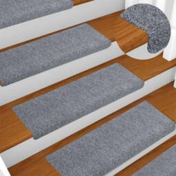 Berkfield Home Stair Mats 15 pcs Needle Punch 65x21x4 cm Light Grey - Size: Medium - thumbnail 2