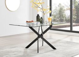 FurnitureboxUK Leonardo 150cm 6-Seater Glass & Chrome Metal Starburst Dining Table in Black - thumbnail 1
