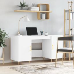 Berkfield Home Desk White 140x50x75 cm Engineered Wood - Size: 140 x 50 x 75 cm - thumbnail 1
