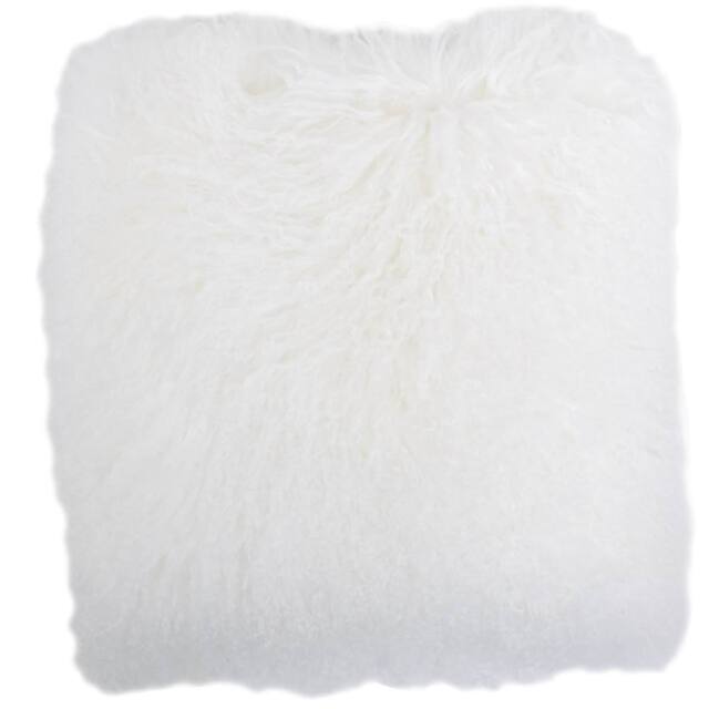 SNUGRUGS Mongolian Long Curly Wool Sheepskin Cushion with Cushion - 60cm x 60cm in White - Size: 60 cm x 60 cm - image 1