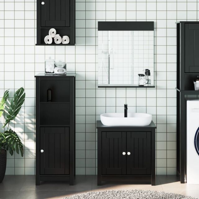 Berkfield Home 3 Piece Bathroom Furniture Set BERG Black Solid Wood Pine - image 1
