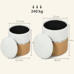 KORVIXA Cream & Brown Round Ottoman with Storage Set of 2 - Size: 100 cm x 100 cm - thumbnail 2