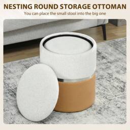 KORVIXA Cream & Brown Round Ottoman with Storage Set of 2 - Size: 100 cm x 100 cm - thumbnail 4