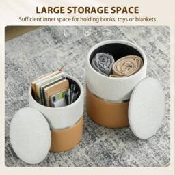 KORVIXA Cream & Brown Round Ottoman with Storage Set of 2 - Size: 100 cm x 100 cm - thumbnail 3