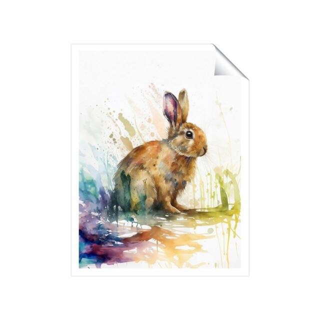 "Warren Reed - Designer Rabbit Splash Watercolour Unframed Art Print - Size: W8"" x H10""" - image 1