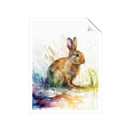 "Warren Reed - Designer Rabbit Splash Watercolour Unframed Art Print - Size: W8"" x H10""" - thumbnail 1