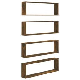 Berkfield Home Wall Cube Shelves 4 pcs Smoked Oak 100x15x30 cm Engineered Wood in Brown - Size: 100 x 15 x 30 cm - thumbnail 2