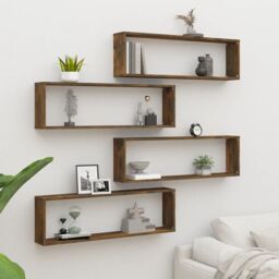 Berkfield Home Wall Cube Shelves 4 pcs Smoked Oak 100x15x30 cm Engineered Wood in Brown - Size: 100 x 15 x 30 cm - thumbnail 1