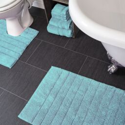 Allure Bath Fashions Ribbed Two Piece Bath Mat & Toilet Mat Set in Duck Egg Blue - thumbnail 2