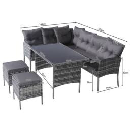 Matteo Outdoor Garden Rattan Corner Sofa Set - Mixed Grey - 6-7 Seater - thumbnail 7