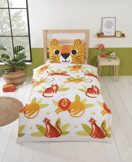 Rapport Home Wild Cats Polycotton Duvet Cover Set With Pillowcase in Orange - Size: Single - image 1