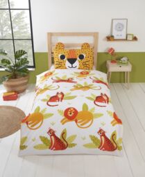 Rapport Home Wild Cats Polycotton Duvet Cover Set With Pillowcase in Orange - Size: Single