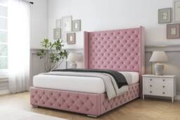 "Sloomy Arundel Plush Frame-Mattress - 50"" Upholstered Wingback Headboard in Pink - Size: Small Double" - thumbnail 2