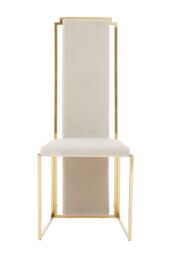 Orsina Luxurious Modern Dining Chair, Stainless Steel Gold Finished Frame Accent Chair. Natural Fabric Dining Chair in White - thumbnail 2